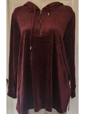 Cable and Gauge Size 1X Velour Sweatshirt Wine Color Hooded Zip Long-Sleeved NWT